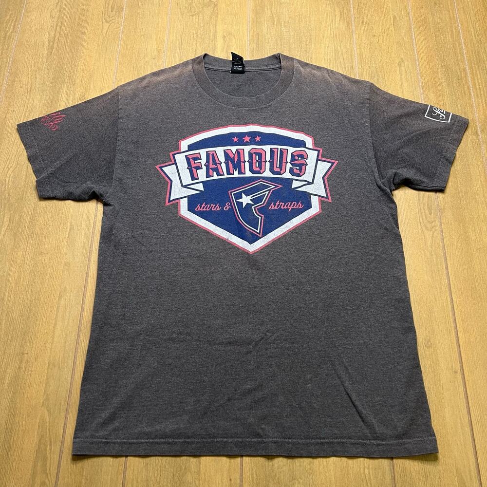 Vintage Y2K Famous Stars & Straps graphic‎ t-shirt grey Sz L Distress